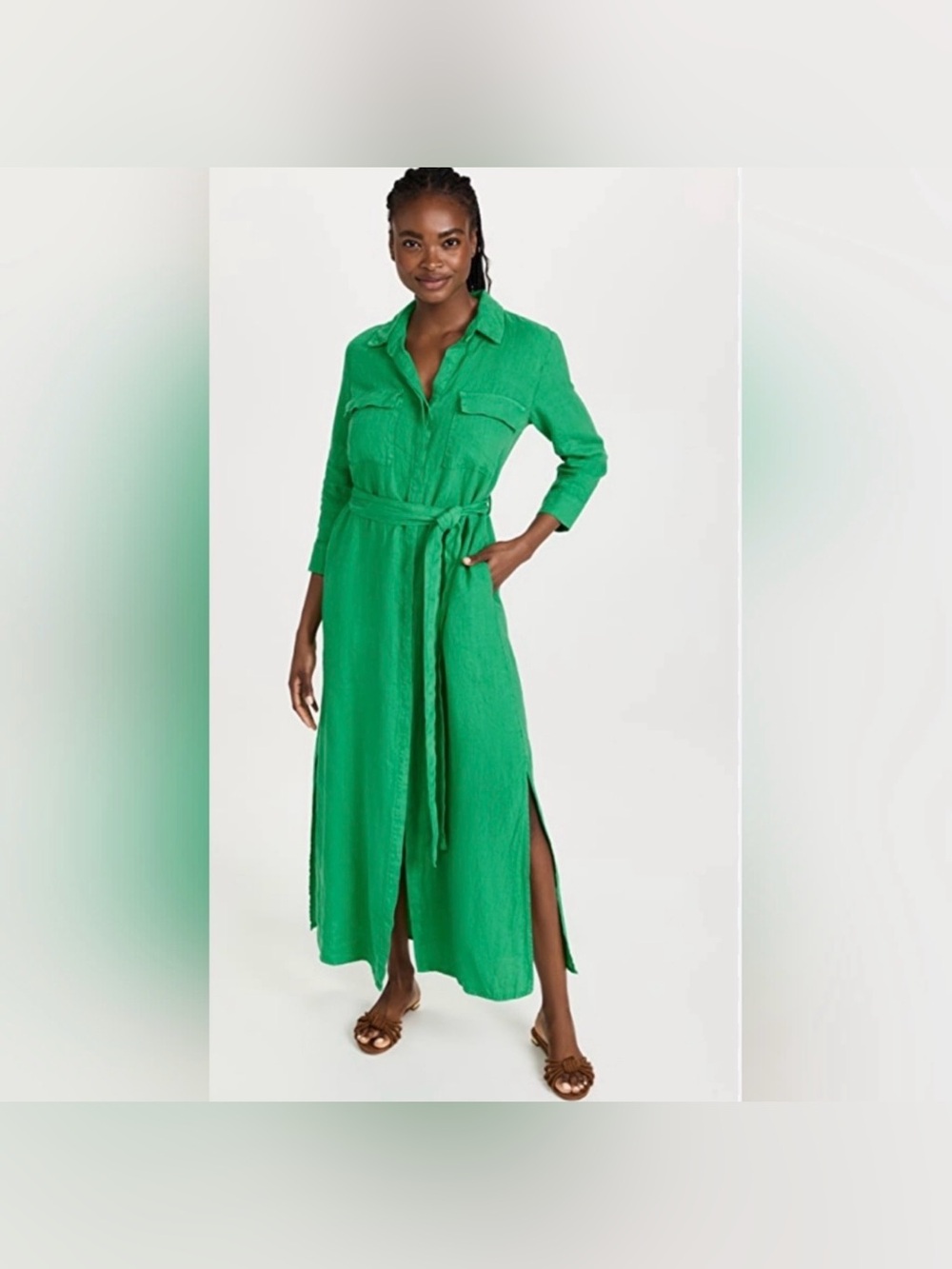 L'agence Cameron Green with no Belt Linen Long Shirt Dress Size S